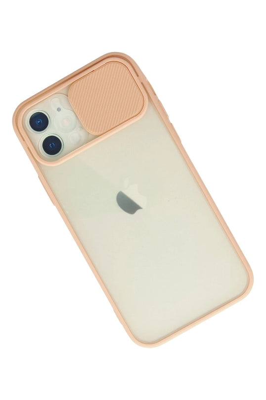 iPhone 12 Palm Buzlu Kamera Sürgülü Silikon Kılıf - Pembe 3