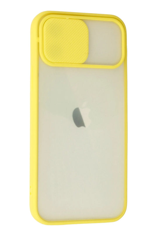 iPhone 12 Palm Buzlu Kamera Sürgülü Silikon Kılıf - Sarı 2