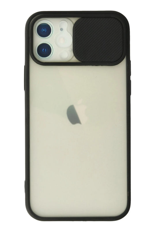 iPhone 12 Palm Buzlu Kamera Sürgülü Silikon Kılıf - Siyah
