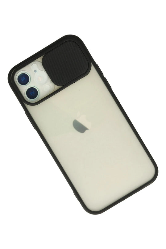 iPhone 12 Palm Buzlu Kamera Sürgülü Silikon Kılıf - Siyah 3