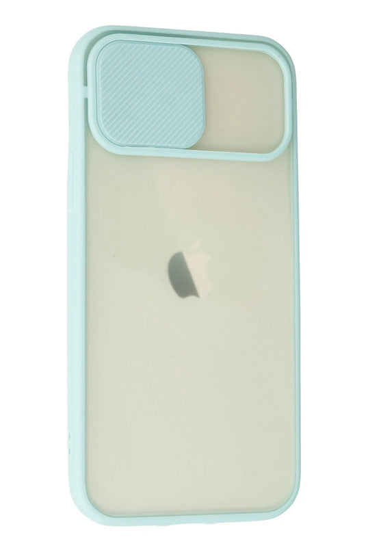 iPhone 12 Palm Buzlu Kamera Sürgülü Silikon Kılıf - Turkuaz 2