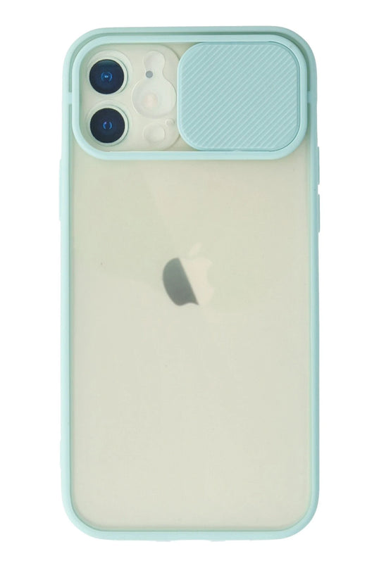 iPhone 12 Palm Buzlu Kamera Sürgülü Silikon Kılıf - Turkuaz