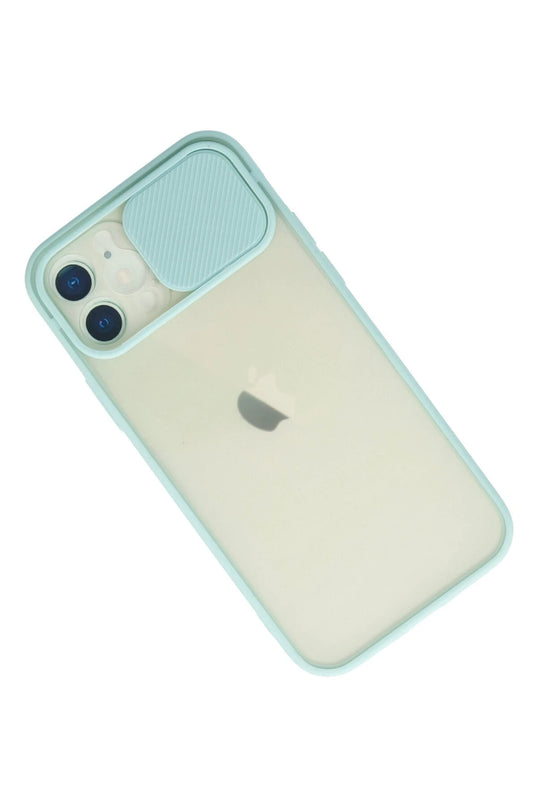 iPhone 12 Palm Buzlu Kamera Sürgülü Silikon Kılıf - Turkuaz 3