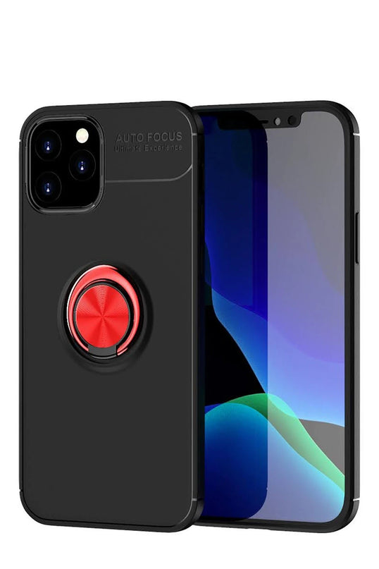 iPhone 12 Range Yüzüklü Silikon Kılıf - Siyah