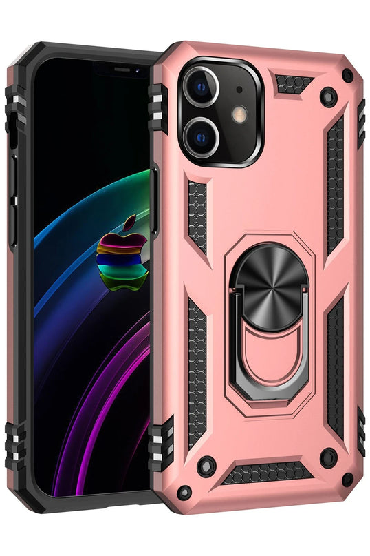 iPhone 12 Sofya Yüzüklü Silikon Kapak Kılıf - Rose