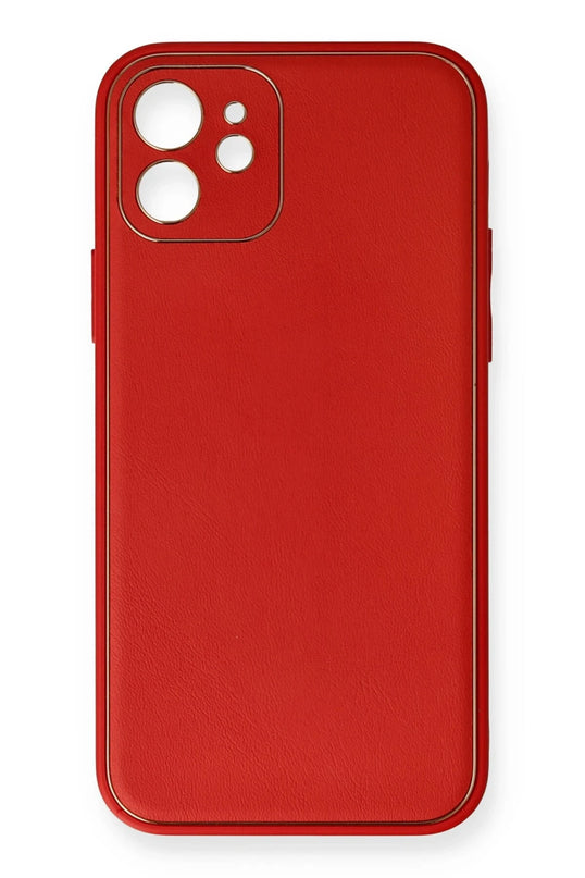 iPhone 12 Mini Coco Deri Silikon Kapak Kılıf - Kırmızı