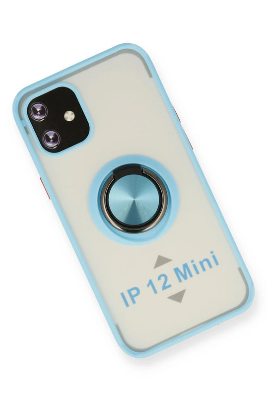 iPhone 12 Mini Montreal Yüzüklü Silikon Kapak Kılıf - Buz Mavi 3