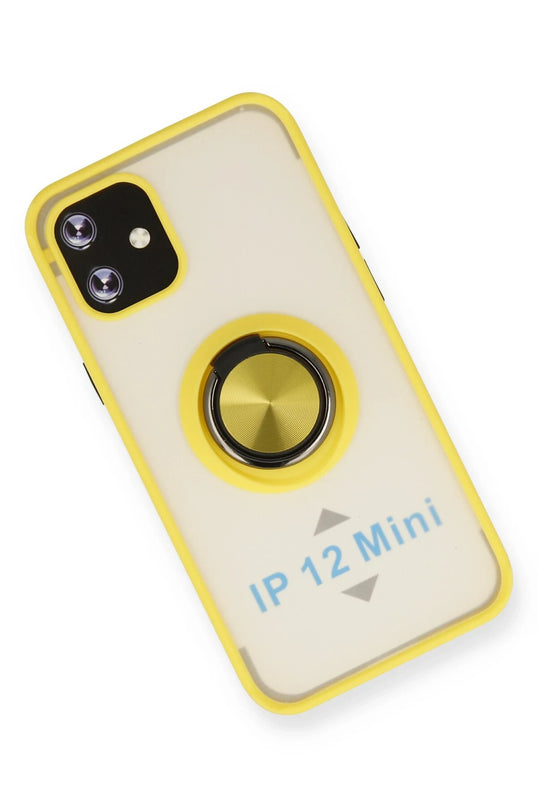 iPhone 12 Mini Montreal Yüzüklü Silikon Kapak Kılıf - Sarı 3