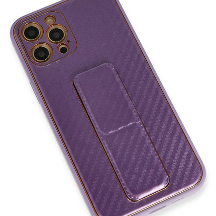 iPhone 12 Pro Coco Karbon Standlı Kapak Kılıf - Mor 3
