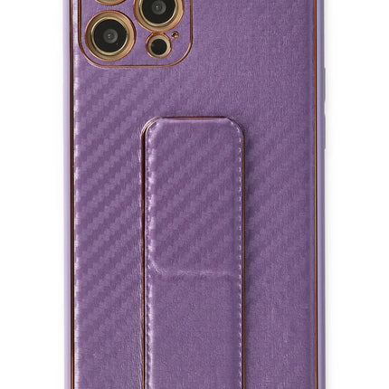 iPhone 12 Pro Coco Karbon Standlı Kapak Kılıf - Mor