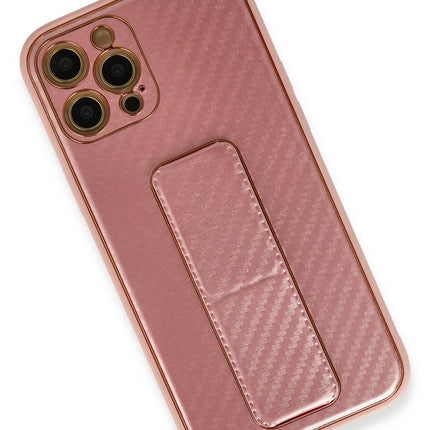 iPhone 12 Pro Coco Karbon Standlı Kapak Kılıf - Pembe 3