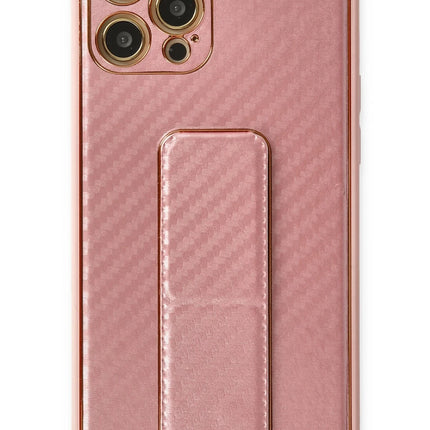iPhone 12 Pro Coco Karbon Standlı Kapak Kılıf - Pembe