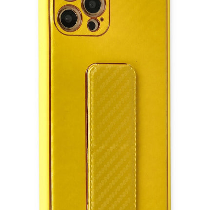 iPhone 12 Pro Coco Karbon Standlı Kapak Kılıf - Sarı 2