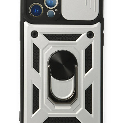 iPhone 12 Pro Pars Lens Yüzüklü Silikon Kılıf - Gümüş