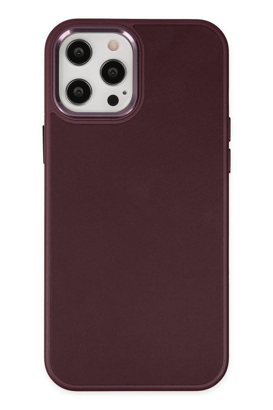 iPhone 12 Pro Max Asya Deri Silikon Kılıf - Mürdüm