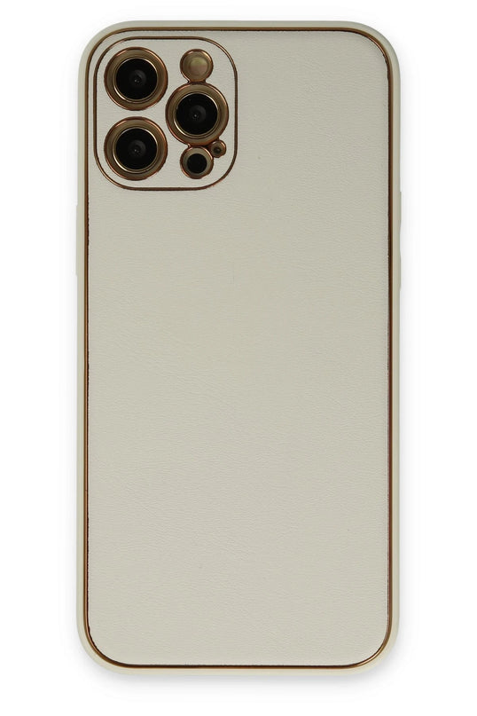 iPhone 12 Pro Max Coco Deri Silikon Kapak Kılıf - Beyaz