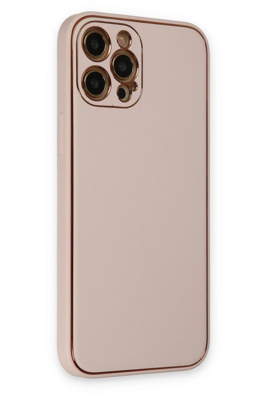 iPhone 12 Pro Max Coco Deri Silikon Kapak Kılıf - Pudra 2