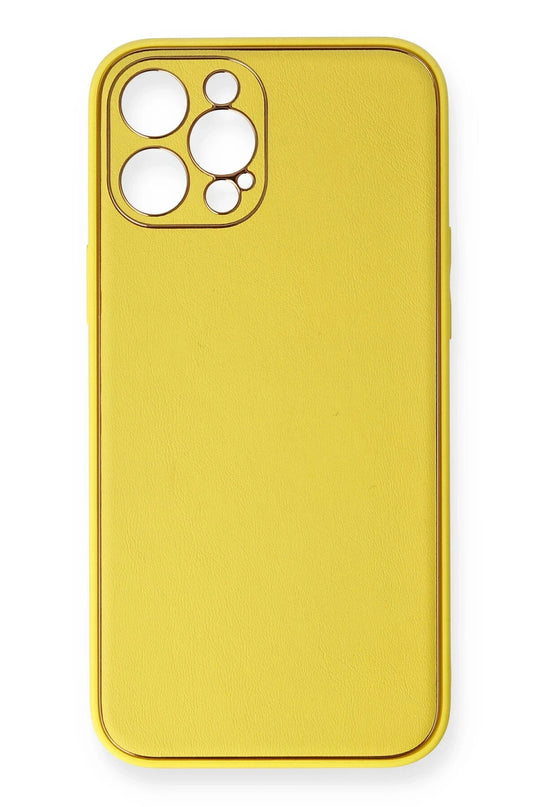 iPhone 12 Pro Max Coco Deri Silikon Kapak Kılıf - Sarı