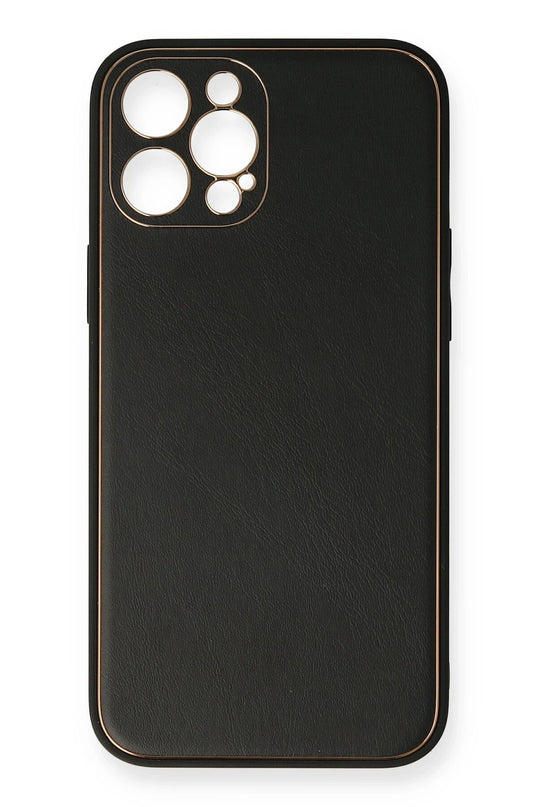 iPhone 12 Pro Max Coco Deri Silikon Kapak Kılıf - Siyah