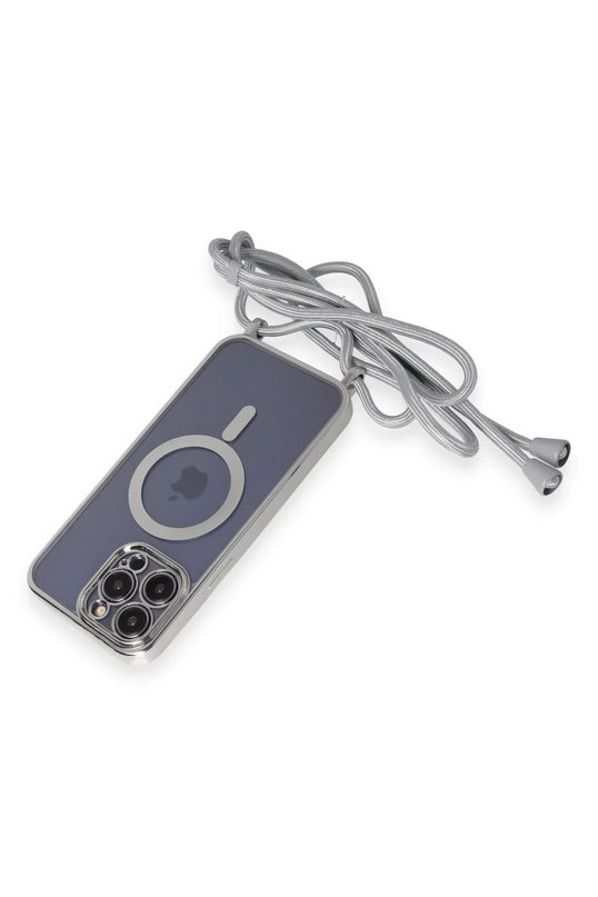 iPhone 12 Pro Max Divo Lazer Askılı Magsafe Kapak Kılıf - Gümüş 5