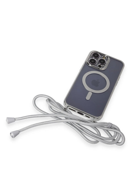 iPhone 12 Pro Max Divo Lazer Askılı Magsafe Kapak Kılıf - Gümüş 6