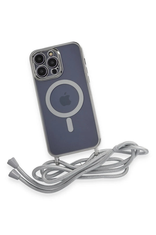 iPhone 12 Pro Max Divo Lazer Askılı Magsafe Kapak Kılıf - Gümüş 4