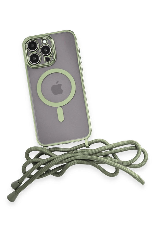 iPhone 12 Pro Max Divo Lazer Askılı Magsafe Kapak Kılıf - Koyu Yeşil 4