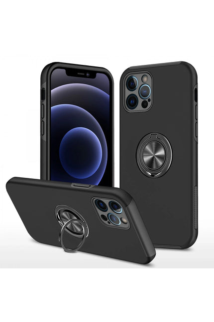iPhone 12 Pro Max Elit Yüzüklü Kapak Kılıf - Siyah