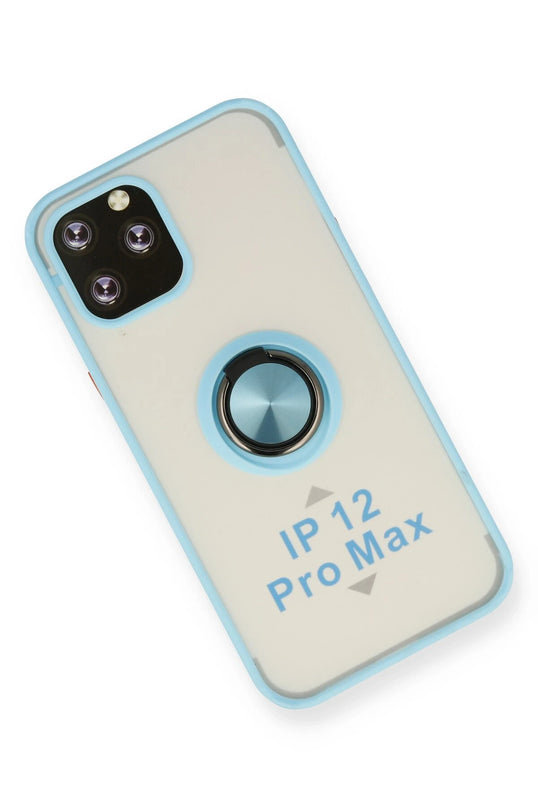 iPhone 12 Pro Max Montreal Yüzüklü Silikon Kapak Kılıf - Buz Mavi 3