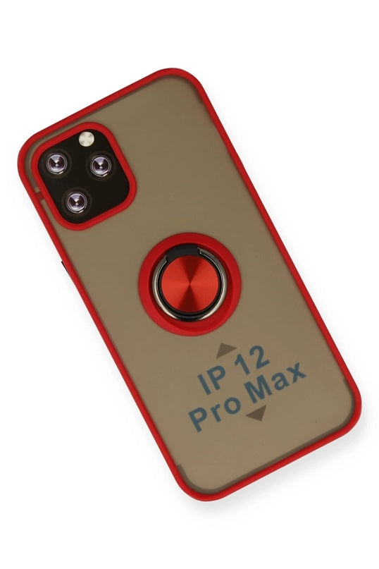 iPhone 12 Pro Max Montreal Yüzüklü Silikon Kapak Kılıf - Kırmızı 3