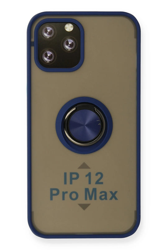 iPhone 12 Pro Max Montreal Yüzüklü Silikon Kapak Kılıf - Lacivert