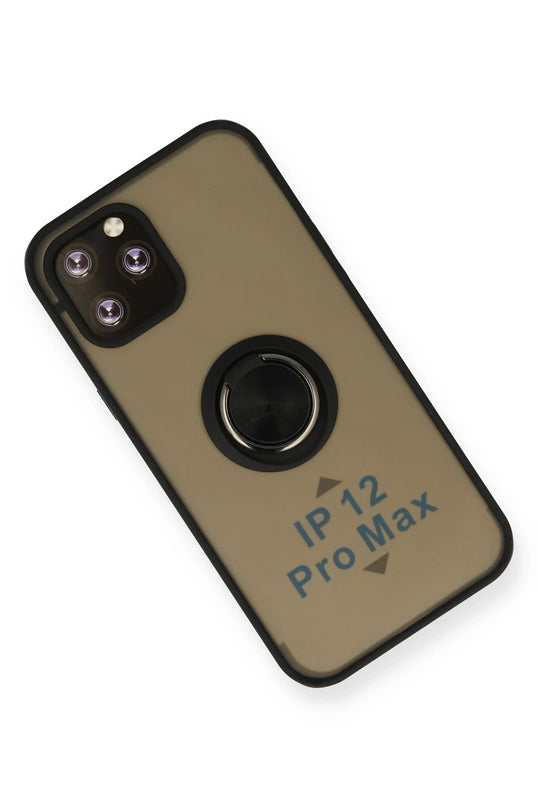 iPhone 12 Pro Max Montreal Yüzüklü Silikon Kapak Kılıf - Siyah 3