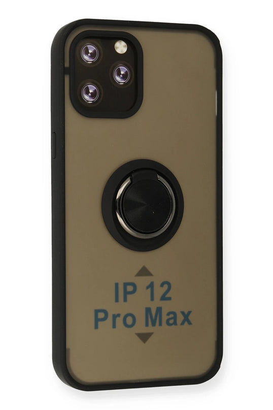 iPhone 12 Pro Max Montreal Yüzüklü Silikon Kapak Kılıf - Siyah 2
