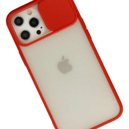 iPhone 12 Pro Max Palm Buzlu Kamera Sürgülü Silikon Kılıf - Kırmızı 2