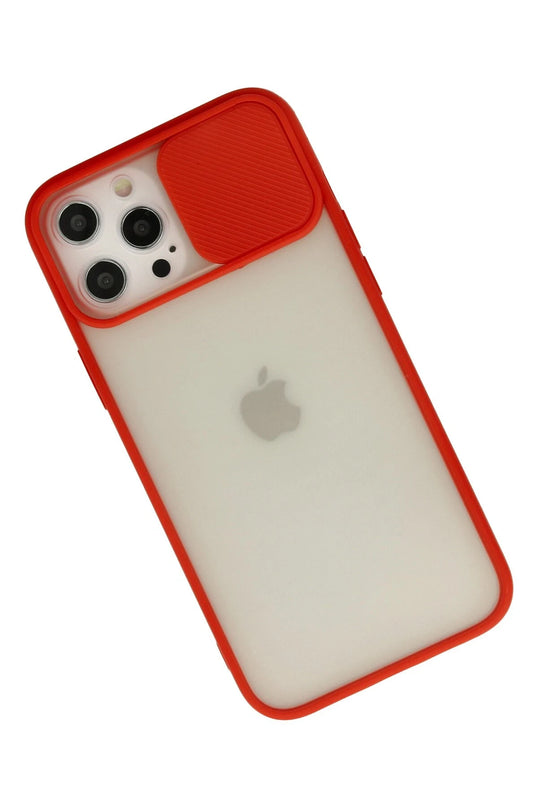iPhone 12 Pro Max Palm Buzlu Kamera Sürgülü Silikon Kılıf - Kırmızı 2