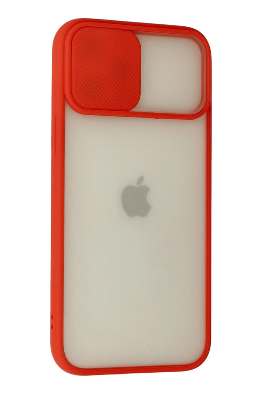 iPhone 12 Pro Max Palm Buzlu Kamera Sürgülü Silikon Kılıf - Kırmızı 3