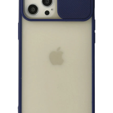 iPhone 12 Pro Max Palm Buzlu Kamera Sürgülü Silikon Kılıf - Lacivert