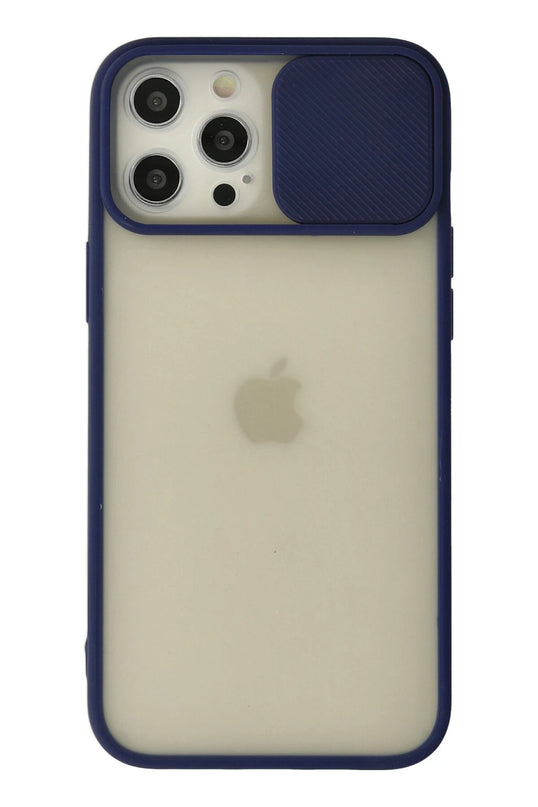 iPhone 12 Pro Max Palm Buzlu Kamera Sürgülü Silikon Kılıf - Lacivert
