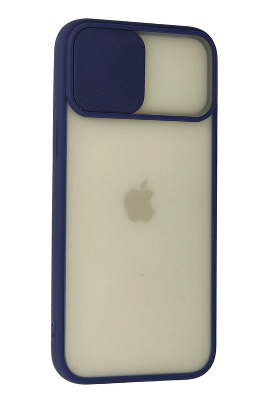 iPhone 12 Pro Max Palm Buzlu Kamera Sürgülü Silikon Kılıf - Lacivert 3