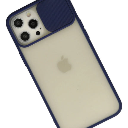 iPhone 12 Pro Max Palm Buzlu Kamera Sürgülü Silikon Kılıf - Lacivert 2