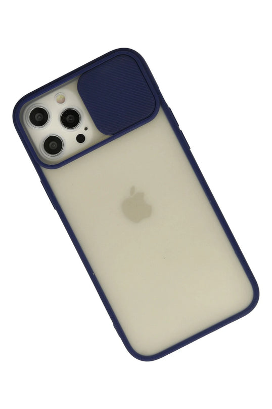 iPhone 12 Pro Max Palm Buzlu Kamera Sürgülü Silikon Kılıf - Lacivert 2
