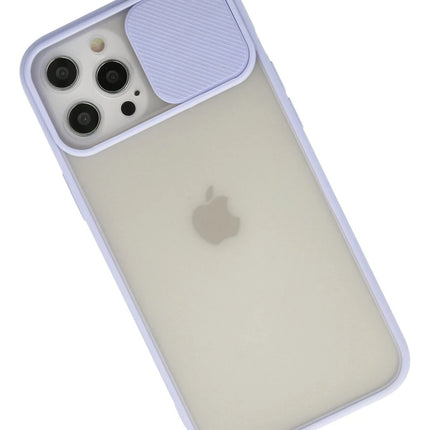 iPhone 12 Pro Max Palm Buzlu Kamera Sürgülü Silikon Kılıf - Lila 2