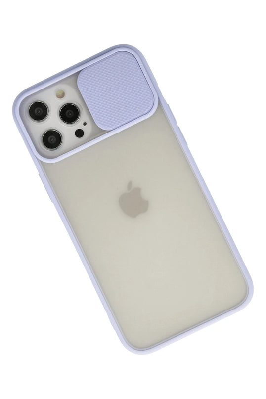 iPhone 12 Pro Max Palm Buzlu Kamera Sürgülü Silikon Kılıf - Lila 2