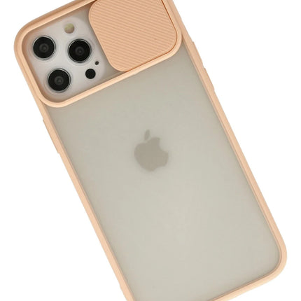 iPhone 12 Pro Max Palm Buzlu Kamera Sürgülü Silikon Kılıf - Pembe 2