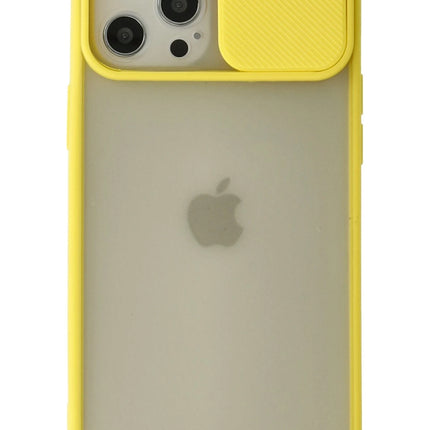 iPhone 12 Pro Max Palm Buzlu Kamera Sürgülü Silikon Kılıf - Sarı