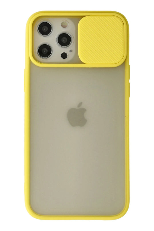 iPhone 12 Pro Max Palm Buzlu Kamera Sürgülü Silikon Kılıf - Sarı
