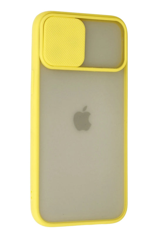 iPhone 12 Pro Max Palm Buzlu Kamera Sürgülü Silikon Kılıf - Sarı 3