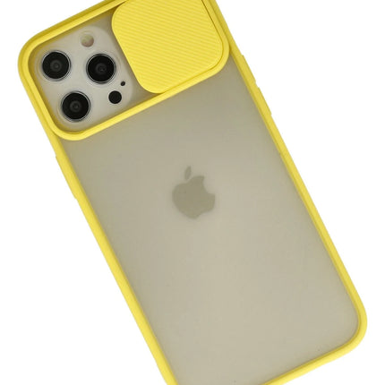 iPhone 12 Pro Max Palm Buzlu Kamera Sürgülü Silikon Kılıf - Sarı 2