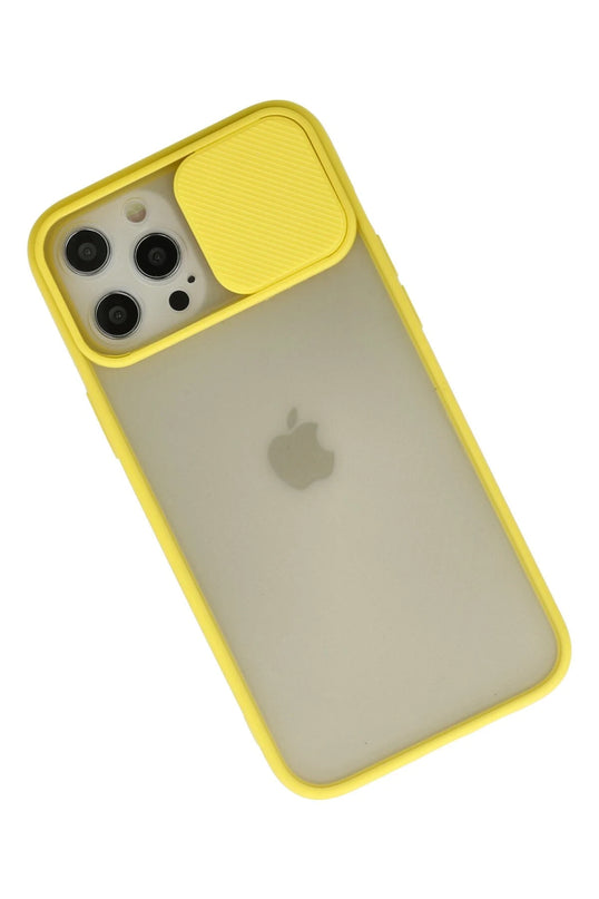 iPhone 12 Pro Max Palm Buzlu Kamera Sürgülü Silikon Kılıf - Sarı 2