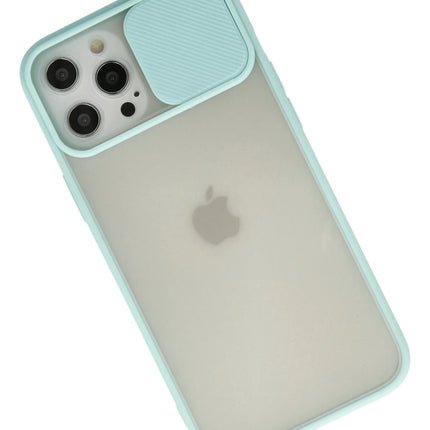 iPhone 12 Pro Max Palm Buzlu Kamera Sürgülü Silikon Kılıf - Turkuaz 2